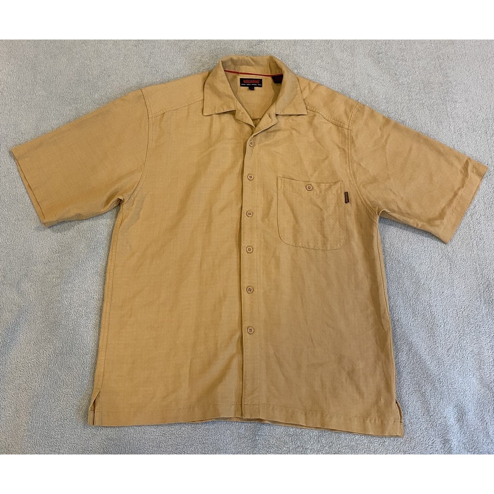 Wolverine Shirt Mens Medium Short Sleeve Button Up Brown Yellow Gold Casual M